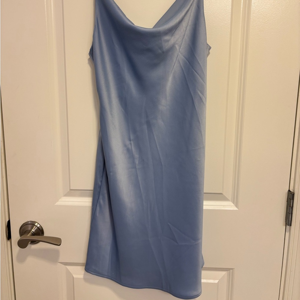 Urban Outfitters Light Blue Satin Cowl Neck Slip Mini Dress (S)
